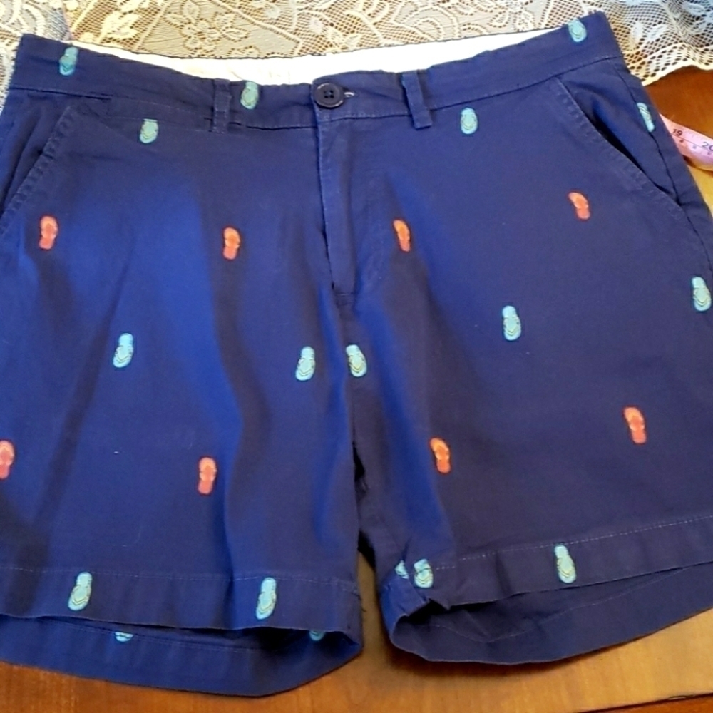 Fresh Navy Cotton Shorts with Flip Flop Pattern VG